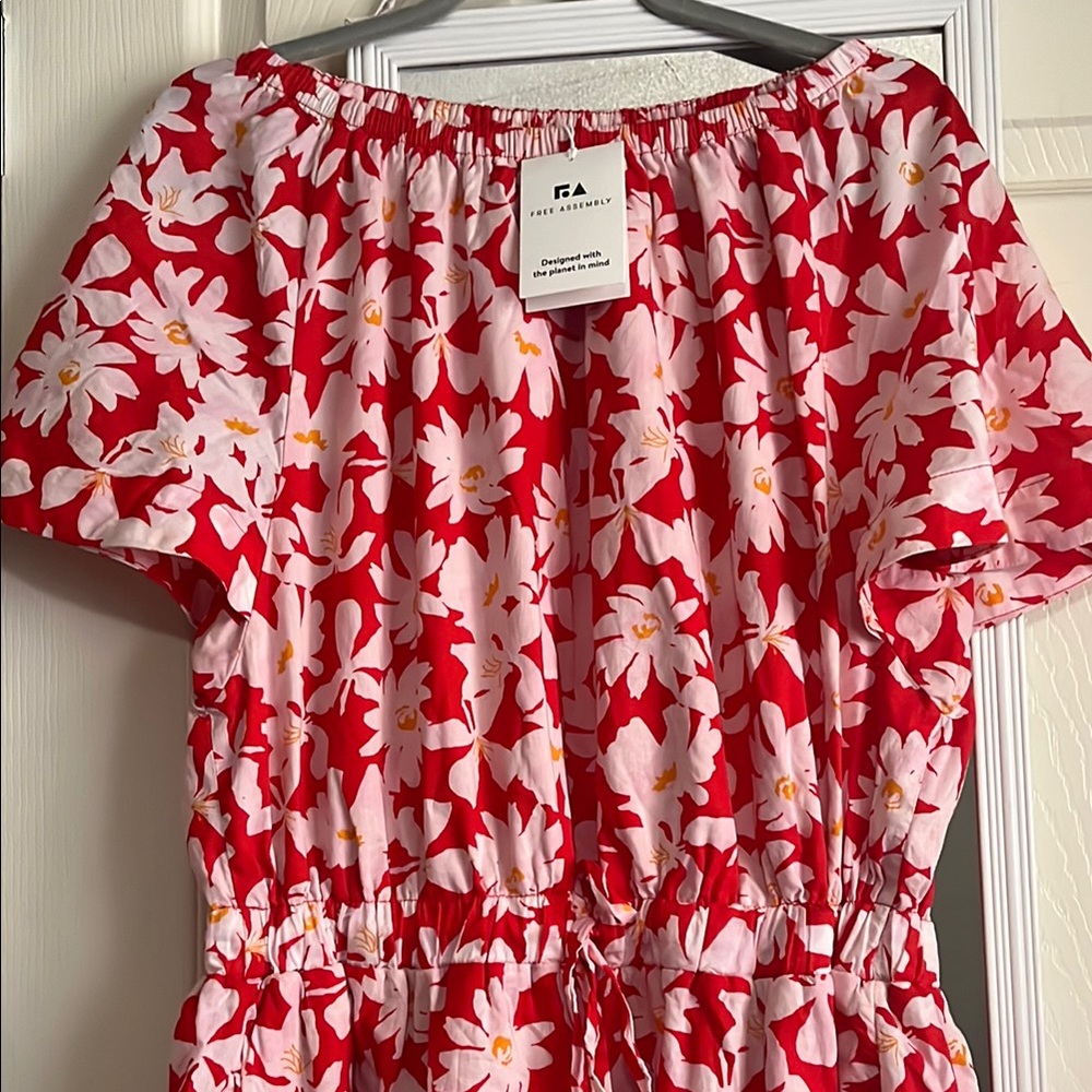 Floral Red and White Dress